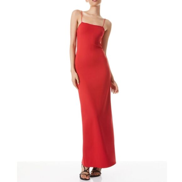 NWT Alice+Olivia Nelle Spaghetti Strap Maxi Dress in Bright Poppy Orange Red 4 - Picture 1 of 6